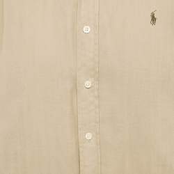 Pre Owned Ralph Lauren Camel Brown Logo Embroidered Cotton Custom Fit Shirt M