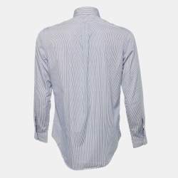 Pre Owned Ralph Lauren Blue Striped Cotton Custom Fit Shirt M