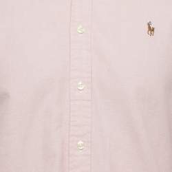 Pre Owned Ralph Lauren Pink Logo Embroidered Cotton Slim Fit Shirt M