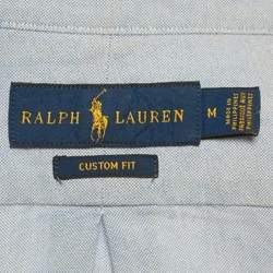 Pre Owned Ralph Lauren Blue Cotton Custom Fit Button Front Shirt M