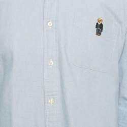 Pre Owned Ralph Lauren Blue Cotton Custom Fit Button Front Shirt M