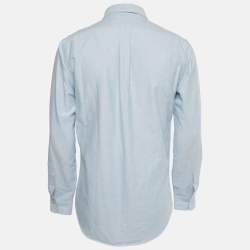 Pre Owned Ralph Lauren Blue Cotton Custom Fit Button Front Shirt M