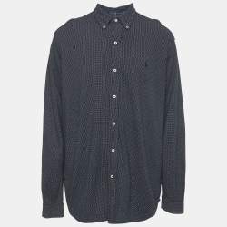 Pre Owned Ralph Lauren Navy Blue Dotted Cotton Feather Light Mesh Shirt XXL
