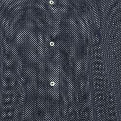 Pre Owned Ralph Lauren Navy Blue Dotted Cotton Feather Light Mesh Shirt XXL