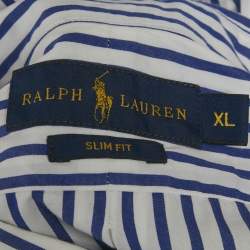 Pre Owned Ralph Lauren White /Blue Striped Cotton Slim Fit Shirt XL