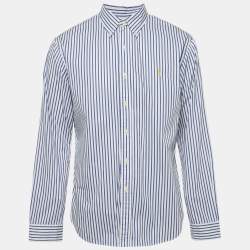 Pre Owned Ralph Lauren White /Blue Striped Cotton Slim Fit Shirt XL