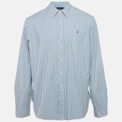 Pre Owned قميص رالف لورين أكمام كاملة قطن مقلم أزرق مقاس ضخم جداً