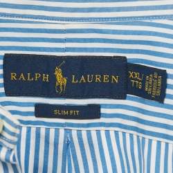 Pre Owned قميص رالف لورين أكمام كاملة قطن مقلم أزرق مقاس ضخم جداً