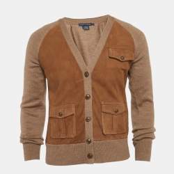 Pre Owned Ralph Lauren Brown Suede and Knit Cardigan L