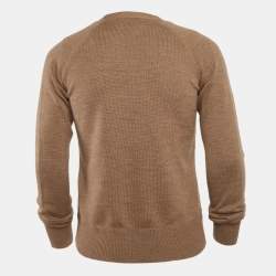 Pre Owned كاردیغان رالف لورين بني من جلد سويدي وحياكة كبير