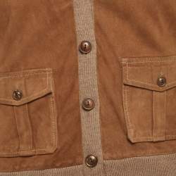 Pre Owned كاردیغان رالف لورين بني من جلد سويدي وحياكة كبير