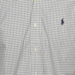 Pre Owned Ralph Lauren White Checked Cotton Custom Fit Button Down Shirt M