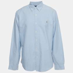 Pre Owned Ralph Lauren Blue Texture Cotton Button Down Slim Fit Shirt XXL 
