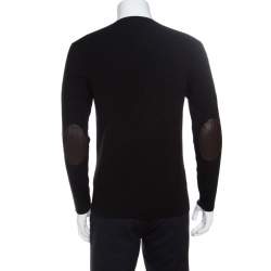 Pre Owned Ralph Lauren Charcoal Grey Merino Wool Leather Panel Detail Sweater M
