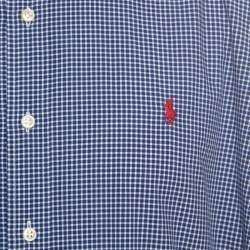 Pre Owned Ralph Lauren Blue Gingham Checked Cotton Logo Embroidered Long Sleeve Shirt XXL