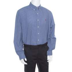 Pre Owned Ralph Lauren Blue Gingham Checked Cotton Logo Embroidered Long Sleeve Shirt XXL