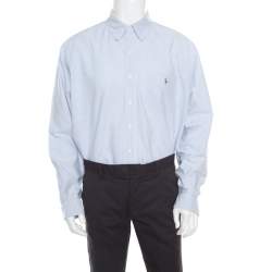 Pre Owned Ralph Lauren Sky Blue Striped Cotton Classic Fit Oxford Shirt XL