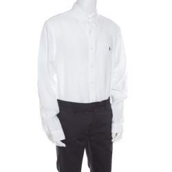 Pre Owned Ralph Lauren White Linen Logo Embroidered Slim Fit Button Down Shirt XXL