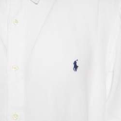 Pre Owned Ralph Lauren White Linen Logo Embroidered Slim Fit Button Down Shirt XXL