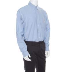 Pre Owned Ralph Lauren Light Blue Cotton Logo Embroidered Classic Fit Oxford Shirt XL