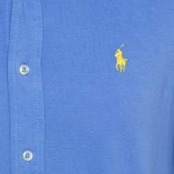 Pre Owned Ralph Lauren Featherweight Mesh Cabana Blue Cotton Pique Knit Long Sleeve Shirt S
