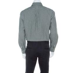 Pre Owned Ralph Lauren Green & White Checkered Cotton Classic Fit Shirt M