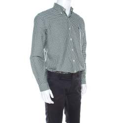 Pre Owned Ralph Lauren Green & White Checkered Cotton Classic Fit Shirt M