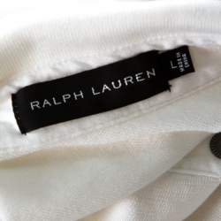 مملوكة مسبقًا Ralph Lauren White Cotton Pique Zipper Patch Pocket Detail Polo T Shirt L 