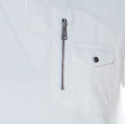 مملوكة مسبقًا Ralph Lauren White Cotton Pique Zipper Patch Pocket Detail Polo T Shirt L 