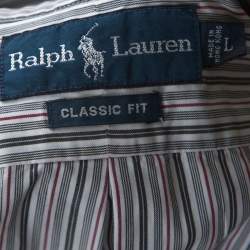 Ralph Lauren Grey Striped Cotton Classic Fit Button Down Shirt L 