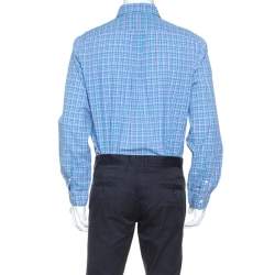 Pre Owned Ralph Lauren Blue Plaid Cotton Button Down Collar Shirt L