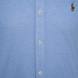 Pre Owned Ralph Lauren Blue Cotton Knit Oxford Button Down Shirt M
