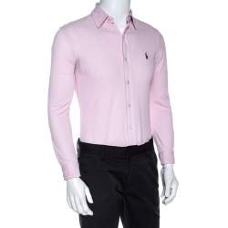 Pre Owned Ralph Lauren Pink Cotton Knit Slim Fit Oxford Shirt S