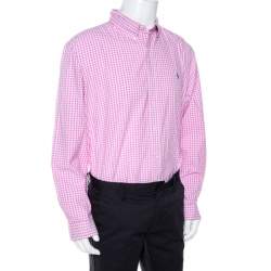 Pre Owned Ralph Lauren Pink Gingham Check Cotton Custom Fit Shirt XXL