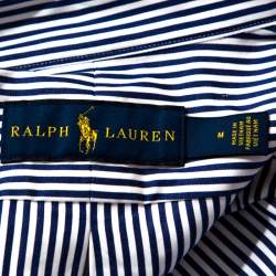 Pre Owned Ralph Lauren Blue & White Striped Cotton Button Down Shirt M