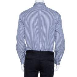 Pre Owned Ralph Lauren Blue & White Striped Cotton Button Down Shirt M
