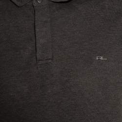 مملوكة مسبقًا تي شيرت بولو رالف لورين تفاصيل شعار معدن بيك قطن رمادي شاركول  XL