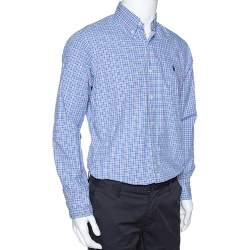 Pre Owned Ralph Lauren Blue Checked Cotton Long Sleeve Button Down Shirt M