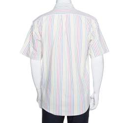 Pre Owned Ralph Lauren White Striped Cotton Short Sleeve Shirt XL