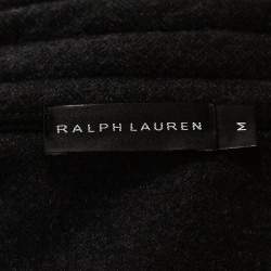 Pre Owned Ralph Lauren Grey Herringbone Wool Zip Front Jacket M