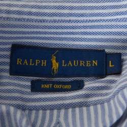 Pre Owned Ralph Lauren Blue Flag Embroidered Striped Knit Oxford Shirt L