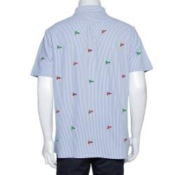 Pre Owned Ralph Lauren Blue Flag Embroidered Striped Knit Oxford Shirt L