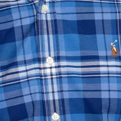 Pre Owned Ralph Lauren Blue Plaid Checked Stretch Oxford Slim Fit Shirt M