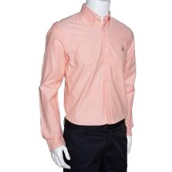 Pre Owned Ralph Lauren Light Orange Stretch Oxford Slim Fit Shirt M