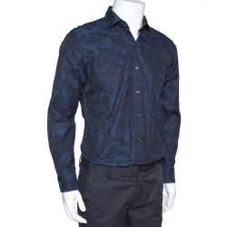 Pre Owned Ralph Lauren Navy Blue Camo Pattern Cotton Long Sleeve Shirt M