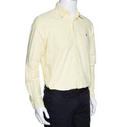 Pre Owned Ralph Lauren Light Yellow Striped Cotton Long Sleeve Shirt M