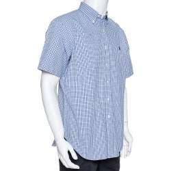 Pre Owned قميص رالف لورين أكمام قصيرة قطن مربعات أزرق مقاس كبير (لارج)