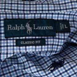Pre Owned قميص رالف لورين أكمام قصيرة قطن مربعات أزرق مقاس كبير (لارج)