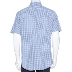 Pre Owned قميص رالف لورين أكمام قصيرة قطن مربعات أزرق مقاس كبير (لارج)