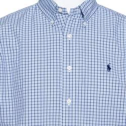 Pre Owned قميص رالف لورين أكمام قصيرة قطن مربعات أزرق مقاس كبير (لارج)